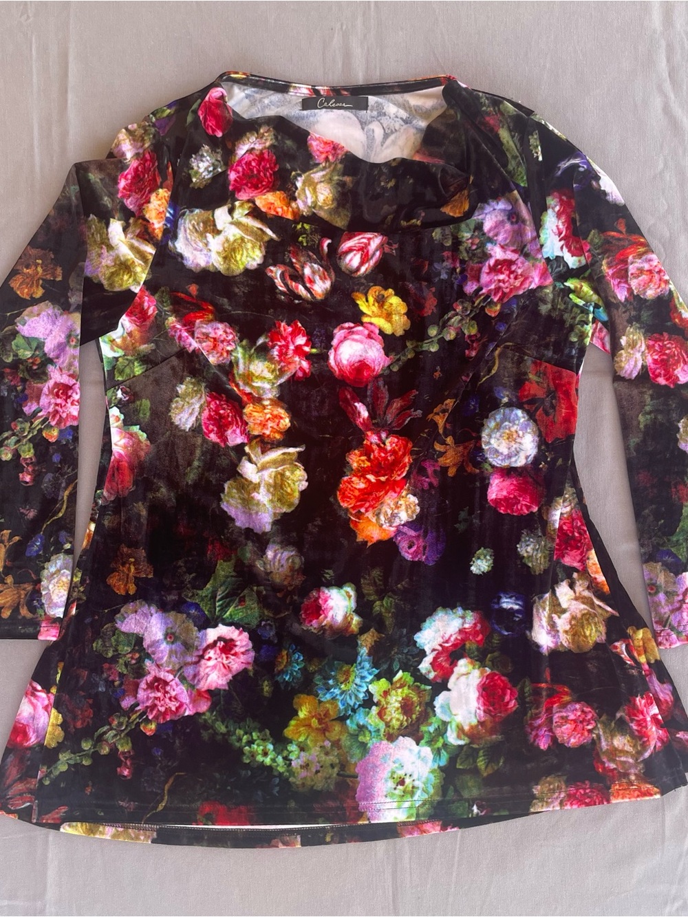 Calessa size L dark romantic Floral Velvet blouse boho whimsical goth tunic GUC